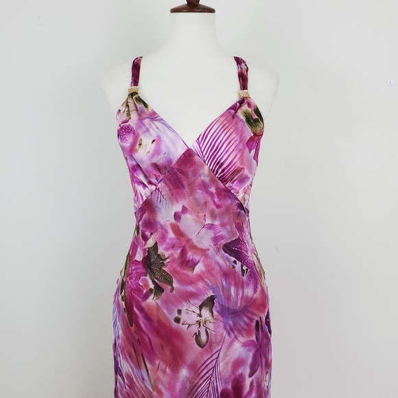 Donna Ricco NY Purple Floral Silk Midi Dress - Picture 2 of 8